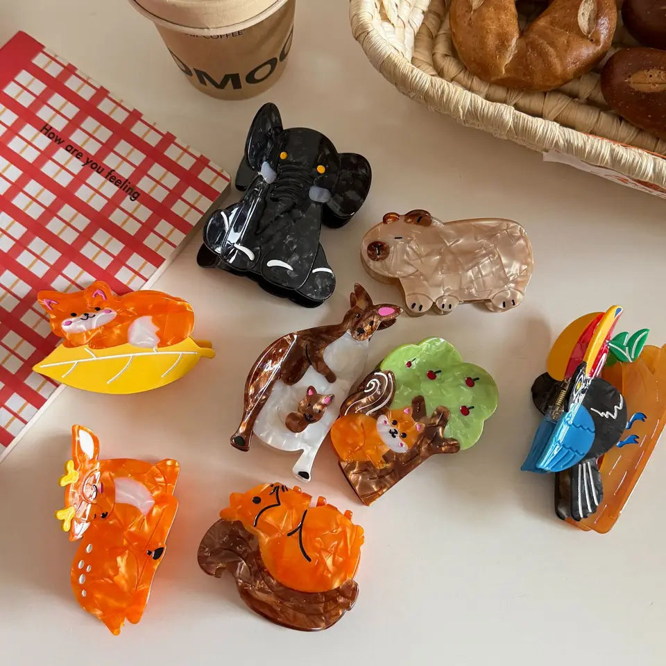 Refreshing World Hair Claw Forest Park Residents Cute Animals Eco-friendly Hair Claw Clips Hair Accessories for Women Girls