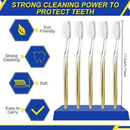 100 Individually Packaged Disposable Travel Toothbrushes, Soft Bristles, Toiletries for Adults and Teenagers for Camping and Hotel Guests [Gold]