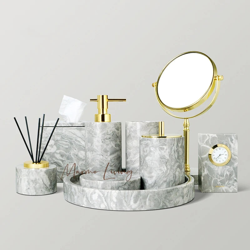 Pitaya Flower Natural Marble Bathroom Accessories Sets Soap Dispenser Toothbrush Holder Cup Toilet Brush Ashtray Jewelry Trays