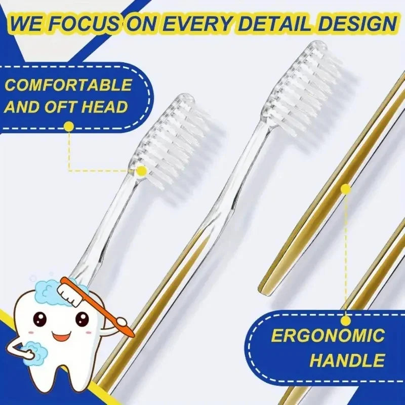 100 Individually Packaged Disposable Travel Toothbrushes, Soft Bristles, Toiletries for Adults and Teenagers for Camping and Hotel Guests [Gold]