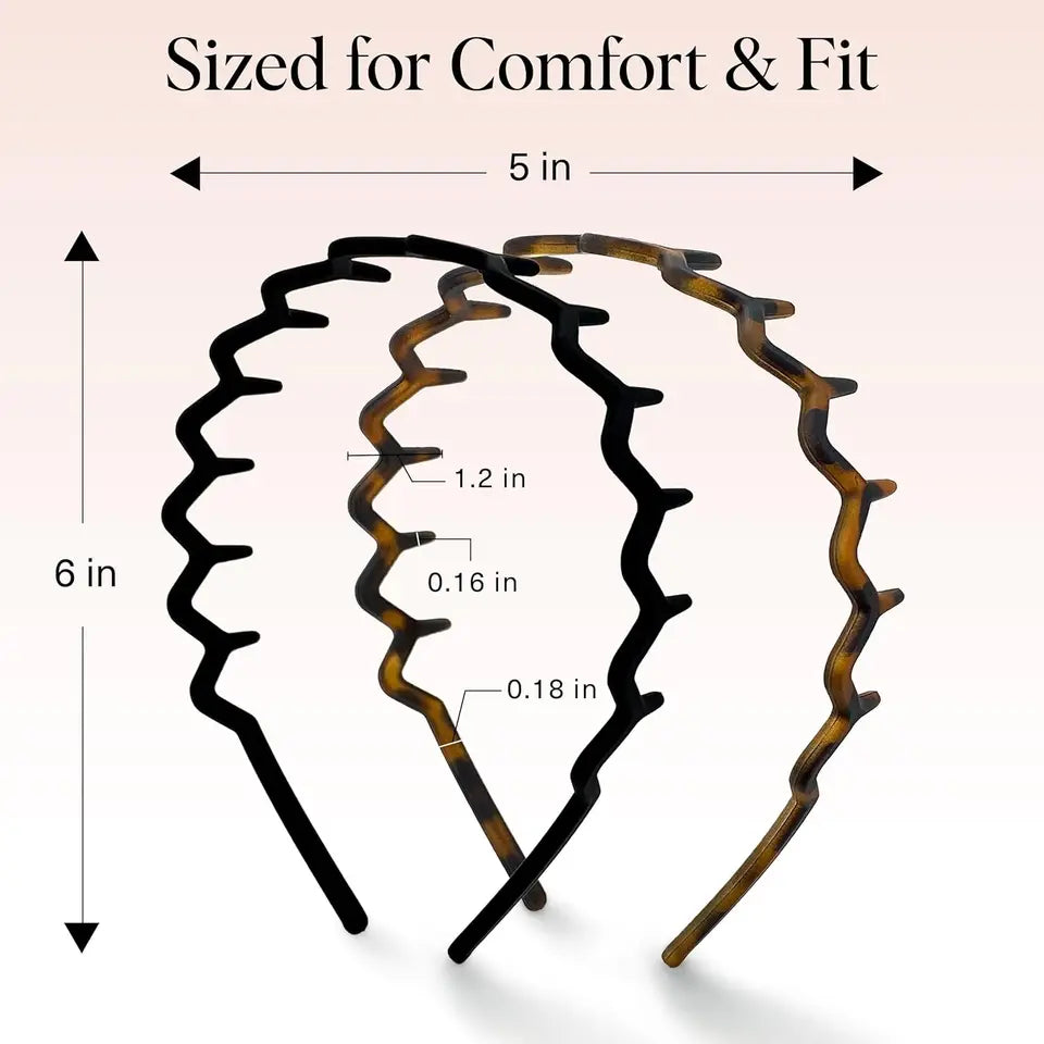 2026 S/S Kitsch Zig Zag 2-Pack Non-Slip Wave Design Headbands - Eco-Friendly Recycled Plastic Hair Accessories