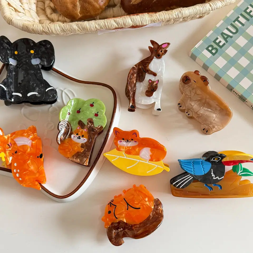 Refreshing World Hair Claw Forest Park Residents Cute Animals Eco-friendly Hair Claw Clips Hair Accessories for Women Girls