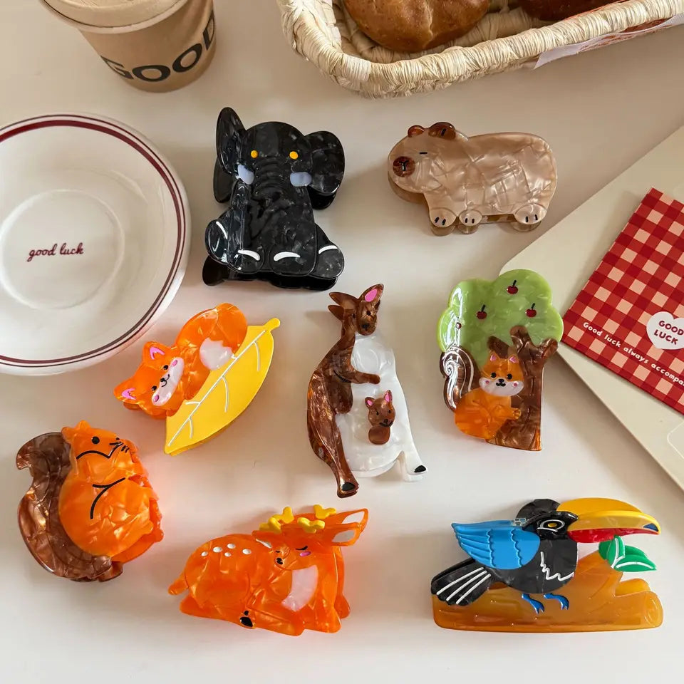 Refreshing World Hair Claw Forest Park Residents Cute Animals Eco-friendly Hair Claw Clips Hair Accessories for Women Girls