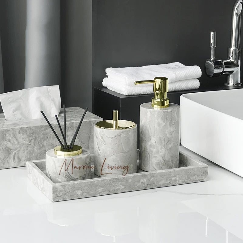 Pitaya Flower Natural Marble Bathroom Accessories Sets Soap Dispenser Toothbrush Holder Cup Toilet Brush Ashtray Jewelry Trays