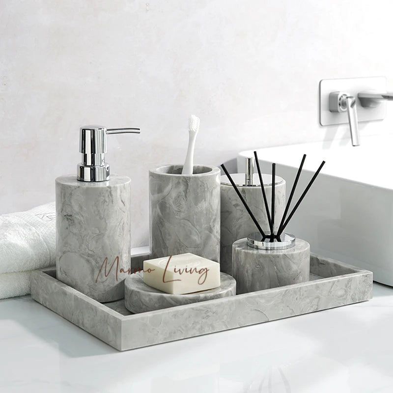 Pitaya Flower Natural Marble Bathroom Accessories Sets Soap Dispenser Toothbrush Holder Cup Toilet Brush Ashtray Jewelry Trays
