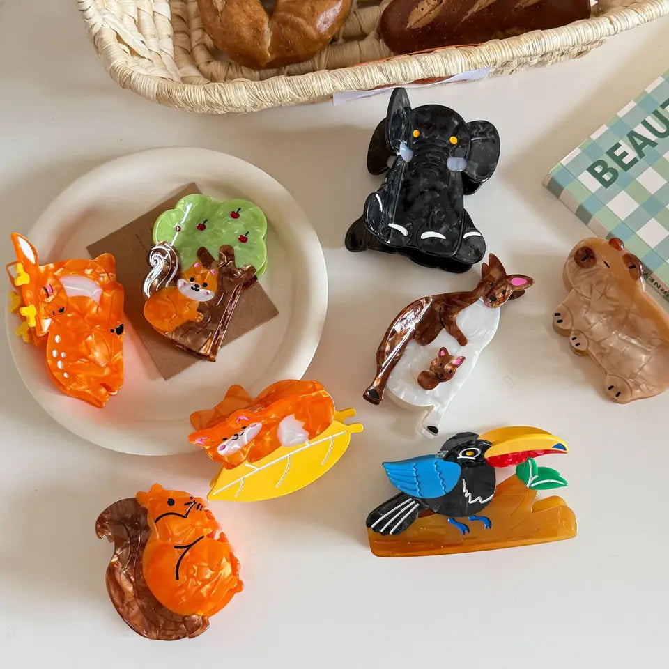 Refreshing World Hair Claw Forest Park Residents Cute Animals Eco-friendly Hair Claw Clips Hair Accessories for Women Girls