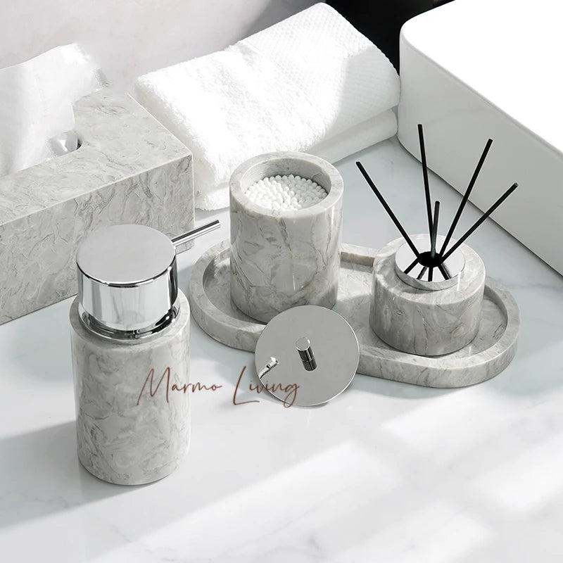 Pitaya Flower Natural Marble Bathroom Accessories Sets Soap Dispenser Toothbrush Holder Cup Toilet Brush Ashtray Jewelry Trays