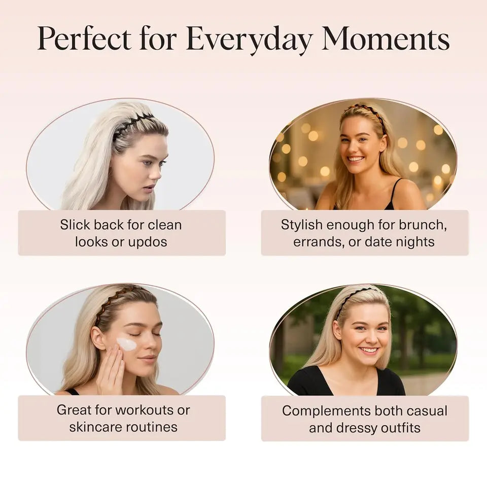 2026 S/S Kitsch Zig Zag 2-Pack Non-Slip Wave Design Headbands - Eco-Friendly Recycled Plastic Hair Accessories